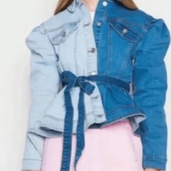 AZALEA WANG Gemini Blue Peplum Ruffled Denim Jacket Size 3XL Jean Akira - Picture 2 of 16